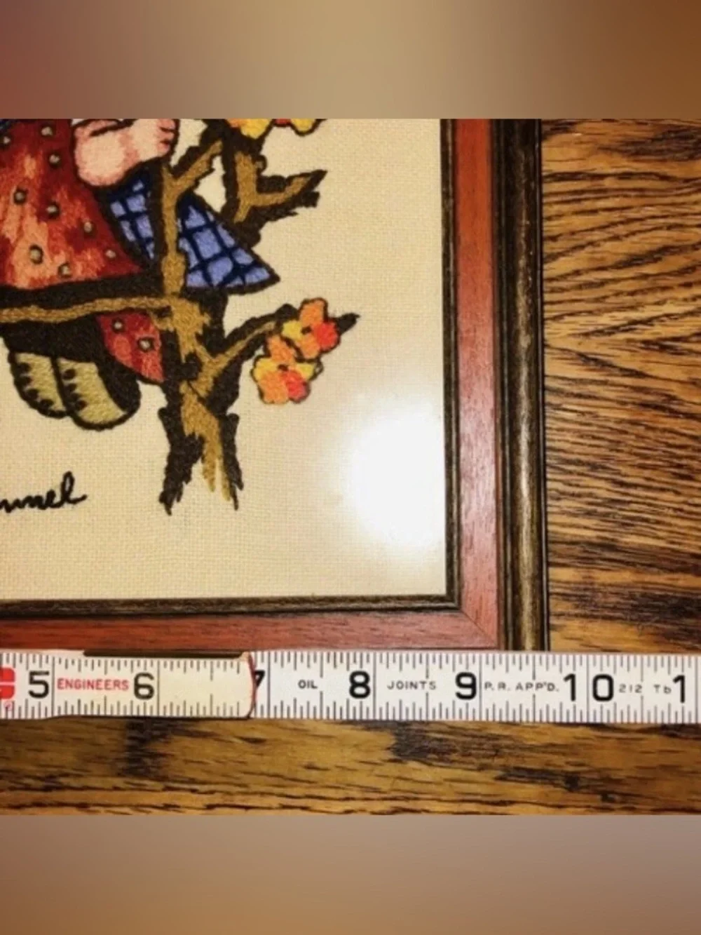 2 Vintage Hummel Crewel Art 70s Children in Trees Grannycore Country